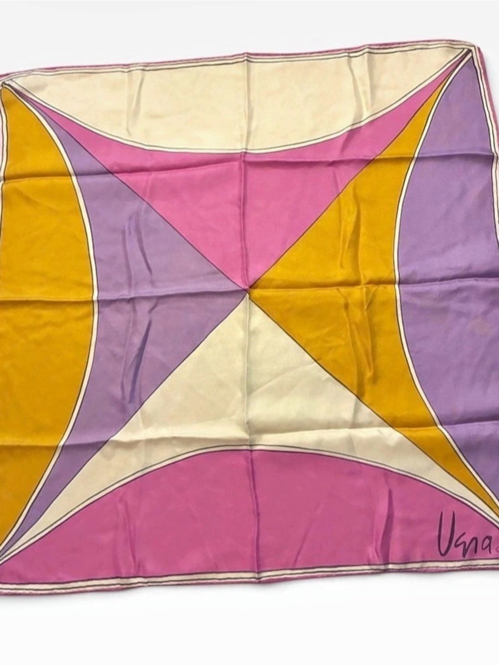 Vintage Vera Neumann Geometric Silk Scarf Japan Pink and Purple Mid Century Icon